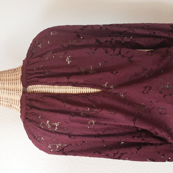 Free People Burgundy Lace Crop/Swing Top - Picture 3 of 5